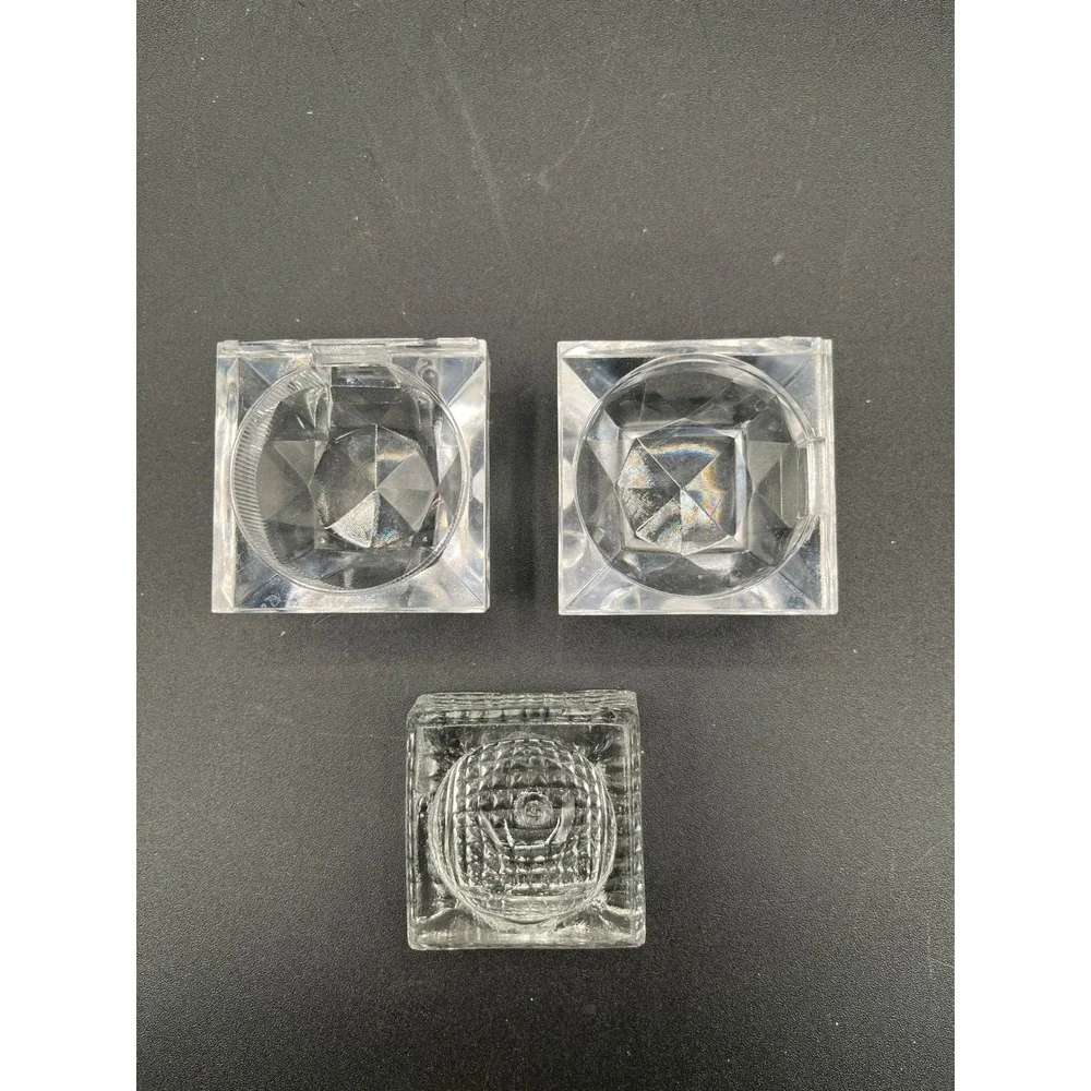 Set of 3 Clear Square Glass Plastic Salt Cellars Salt Dip‎ All Different